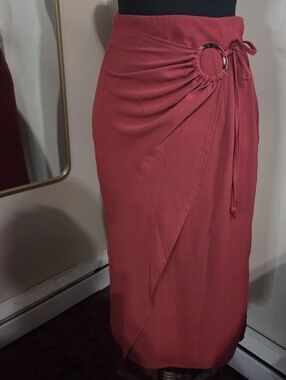 Women’s Rosewood Red Wrap Midi Skirt with Side Ring Detail Large